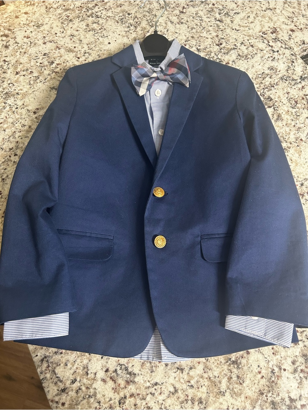 Izod Boys Navy Blazer with Gold Buttons and Bow Tie Size 7